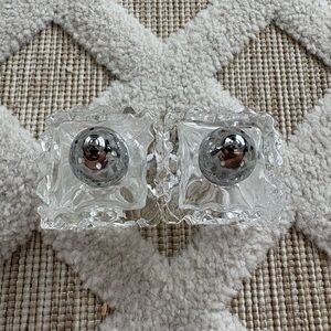 Vintage Leonard Pair of Crystal Salt and Pepper Shakers with Silver Tops